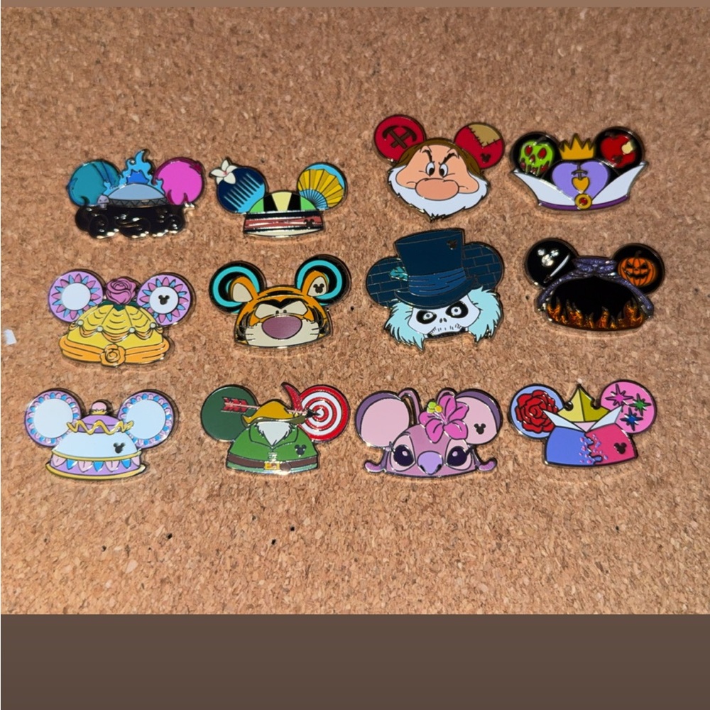 Colorful Disney Character Pins Set- Ear hats